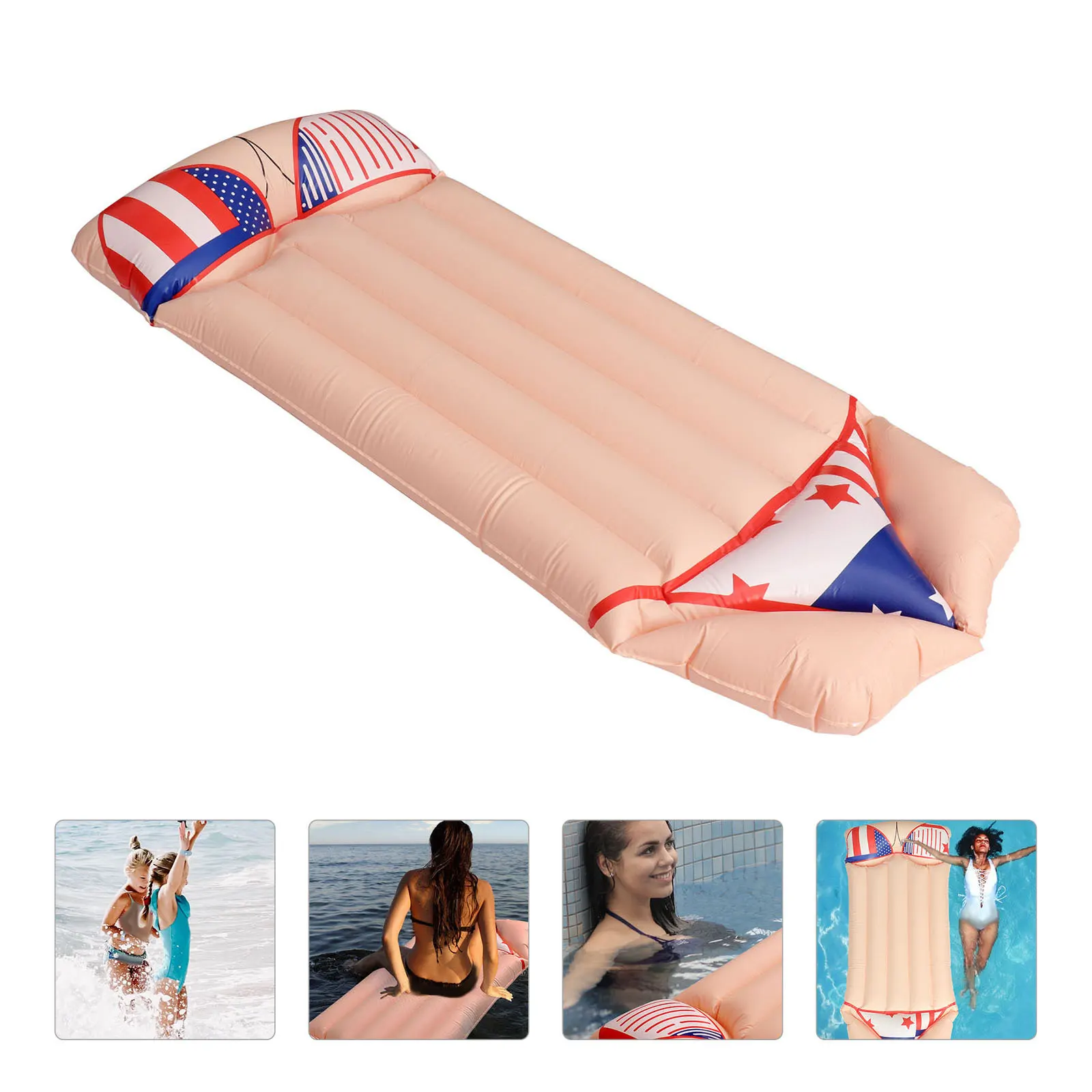 

1Pcs Inflatable Swim Floating Mat Bikini Pattern High Density Stitching Lightweight Portable Swimming Cushion Summer Water Bed