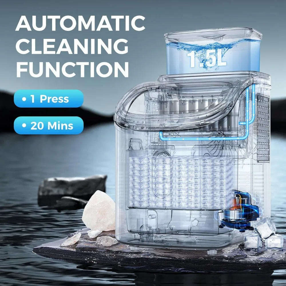 صانع مكعبات الثلج على سطح الطاولة، ماكينة صنع الثلج المحمولة 30 رطلاً/24 ساعة مع خزان مياه خارجي علوي، وظيفة التنظيف الذاتي