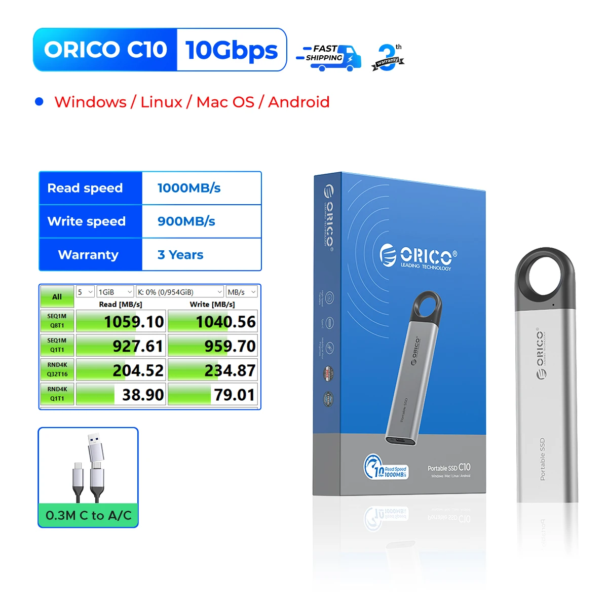 Orico-外付けssdポータブルソリッドステートドライブ、1テラバイト