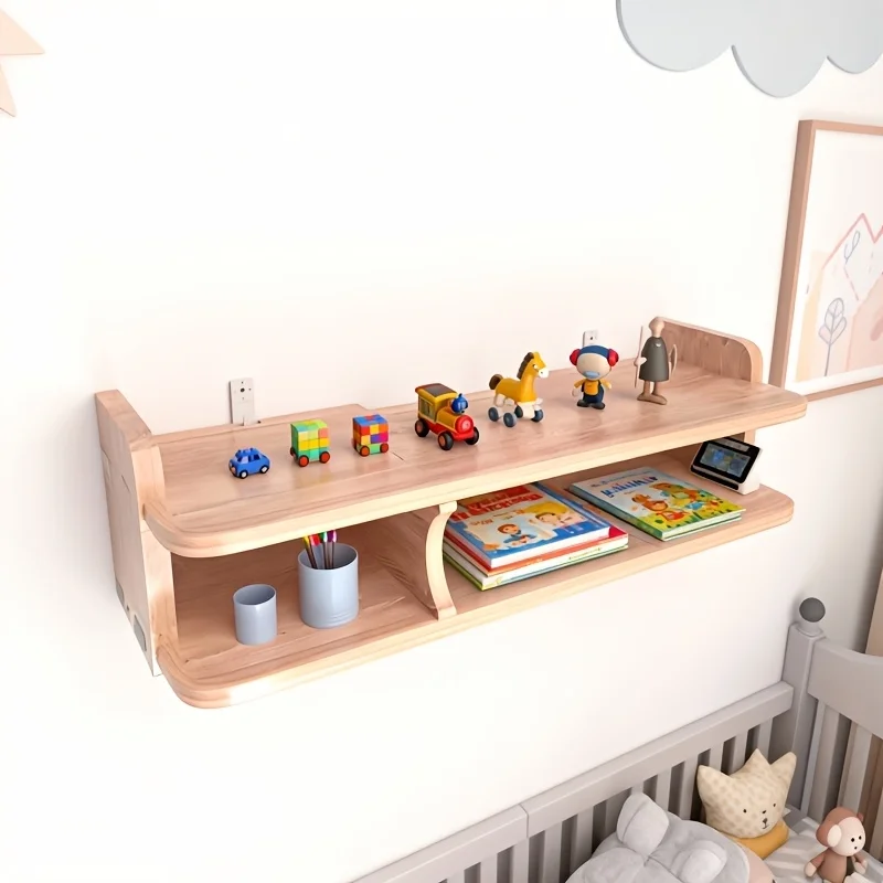 Solid Wood Audio Rack No Punching Wall Cabinet Floating CD Storage Shelf 60/80cm Speaker Stand TV  Bracket Wall Decor Furniture