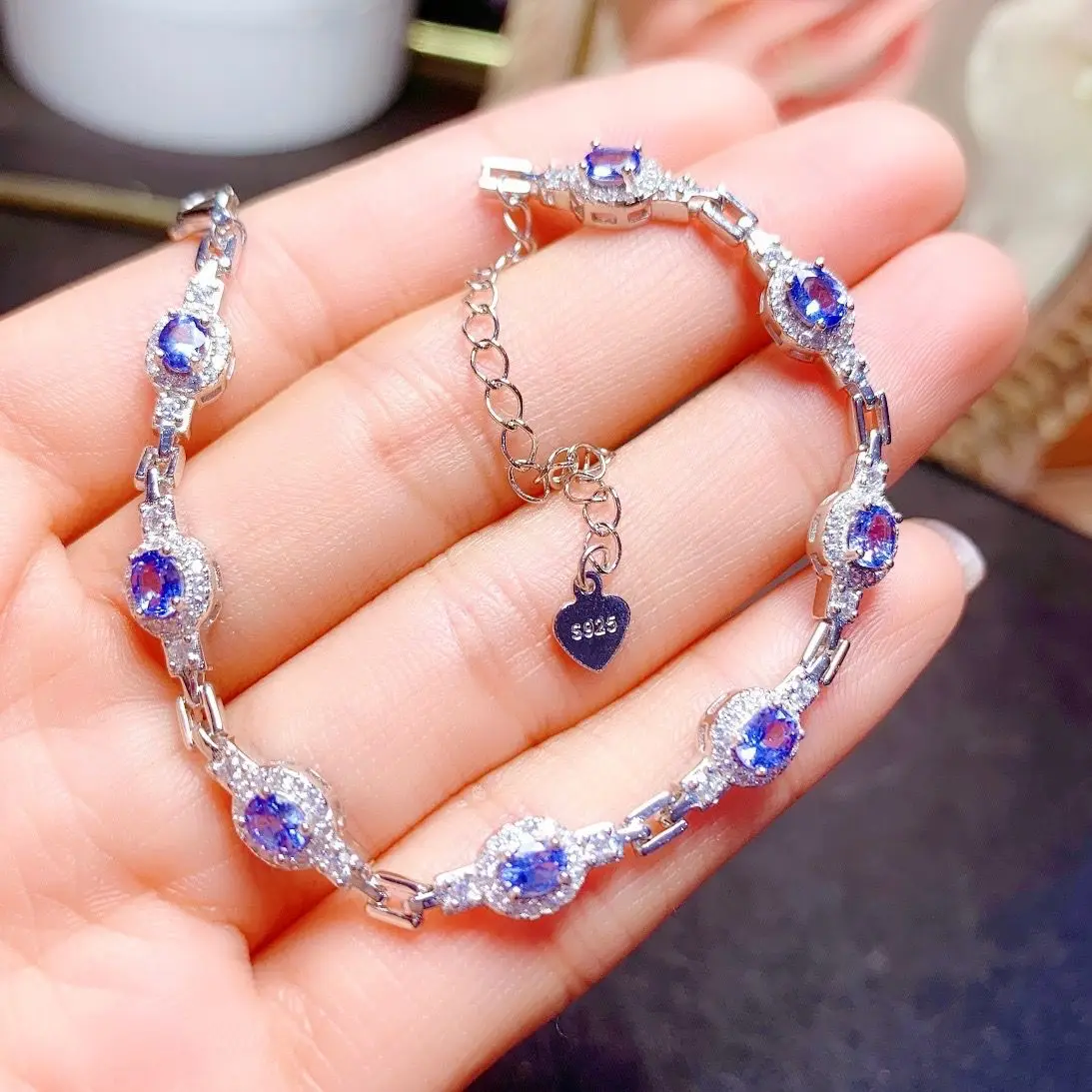 

ZECAA Tanzanite Fine Jewelry Woman Tanzanite Bracelet With Natural Tanzanite Gemstone 3*4mm For Silver Tanzanite Bracelet