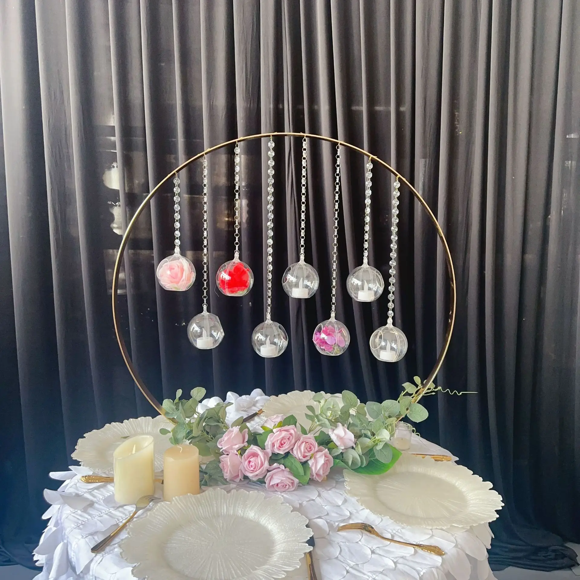 5pcs/10pcs)white/black/ sliver/ gold-plated circle flower stand for wedding, high-end hotel wedding main table floral decoration