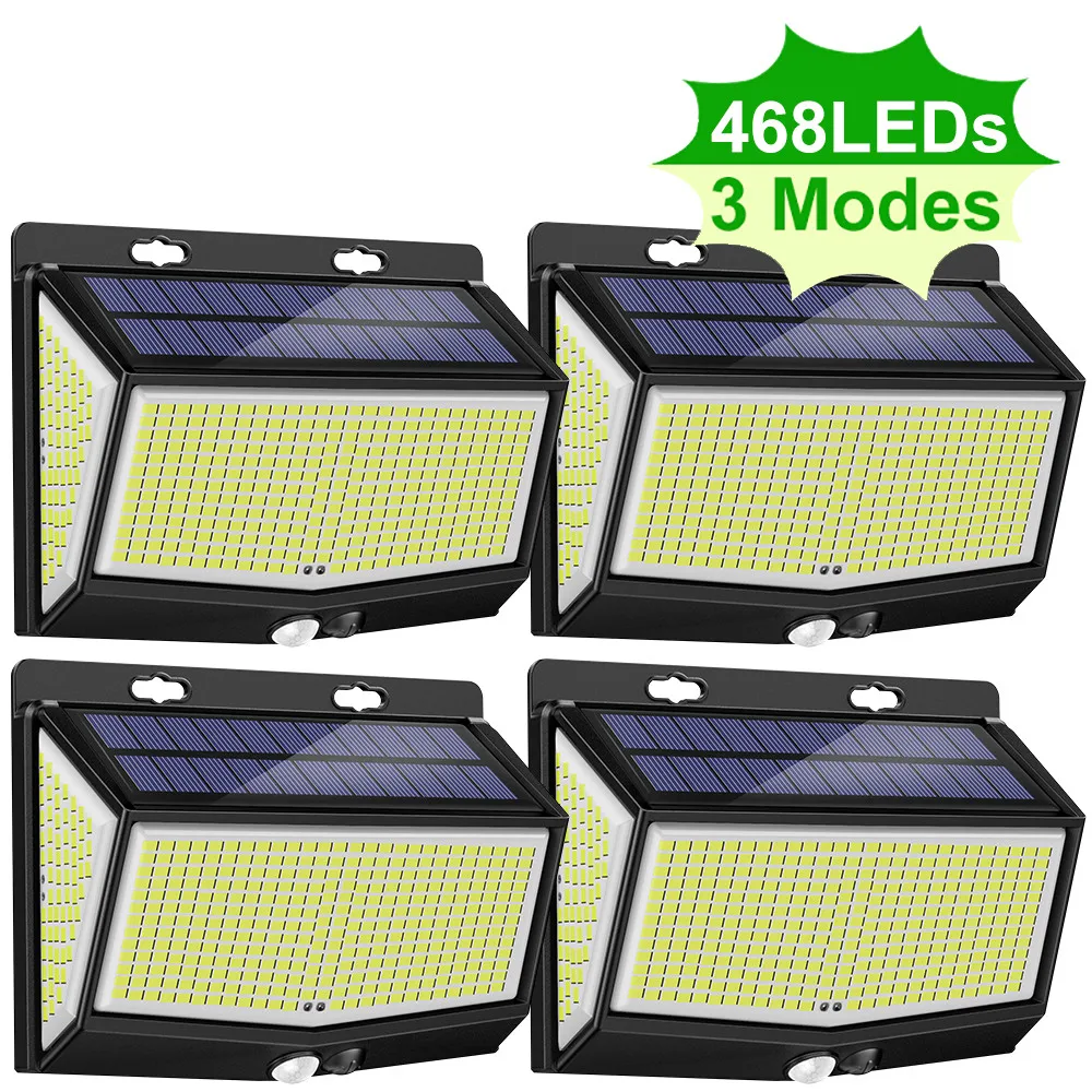 468 LED Solar Light Outdoor Lamp With Motion Sensor Powered Sunlight Spotlights For The Garden Street