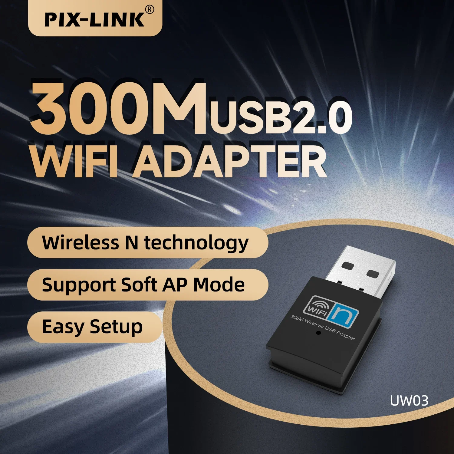 Pix-link adaptor Wifi Usb Mini, untuk Pc Windows Mac 300Mbps adaptor Wifi 2.4GHz jarak jauh USB 2.0 kartu jaringan nirkabel