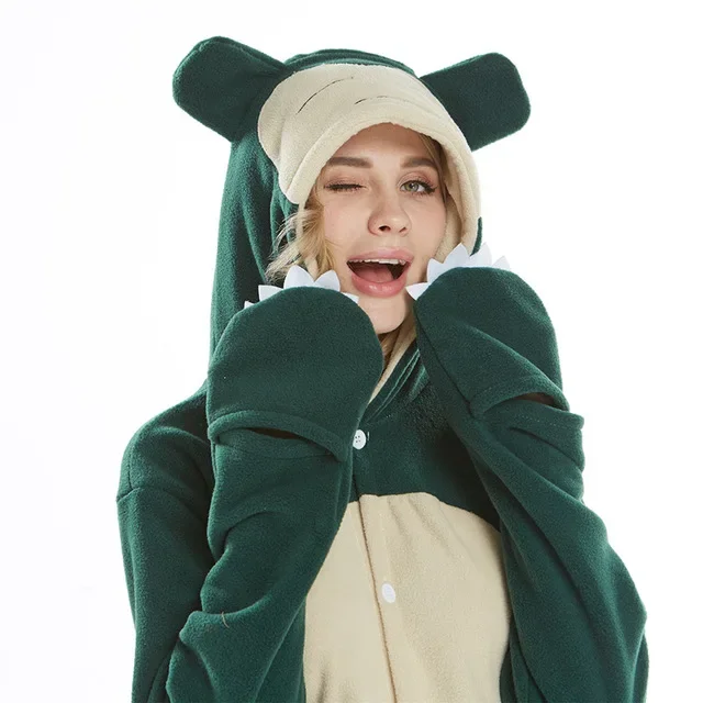 Miniso New Animal Adult Kigurumi Blue and Green Snorlax Onesies Pajamas Cartoon Cosplay Costume halloween Party Jumpsuits Suit