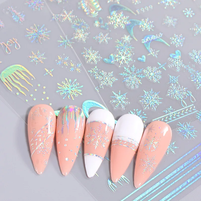 1PCS 3D Laser Snowflake Snowman Nail Stickers Winter Christmas Nail Art Decoration Gold Silver Christmas Tree Nail Art Stickers - 2