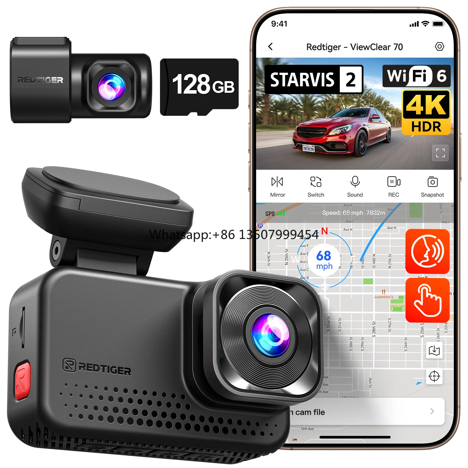 

Dealer VC70 4K 2.5K Dual Sensor Dash Cam 5.8GHz WiFi 6 Touch Screen Dash Camera with 24H Parking