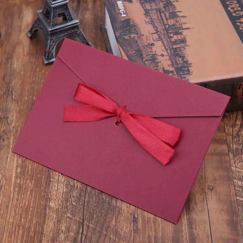 Envelopes papel com laço branco retrô vintage, 10 unidades, para cartões felicitações, casamento