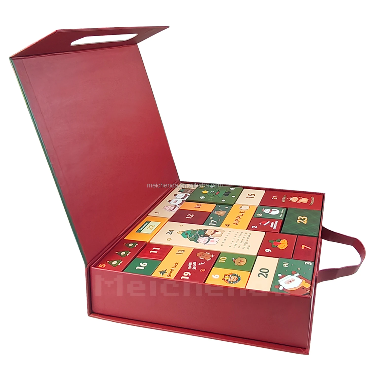 Customized queryHigh-End Portable Cosmetics Snacks Jewelry Candle Perfume Packaging Box Red Christmas Advent Calendar Box Whosal