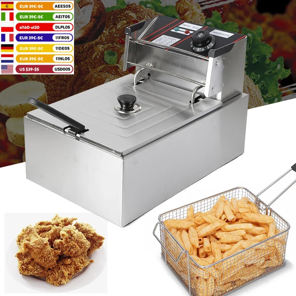 2500w profession elle Friteuse Edelstahl Friteuse Topf elektrisches Huhn schnell erhitzende Snack gebratene Maschine 5,5 l Liter Gastro 220V