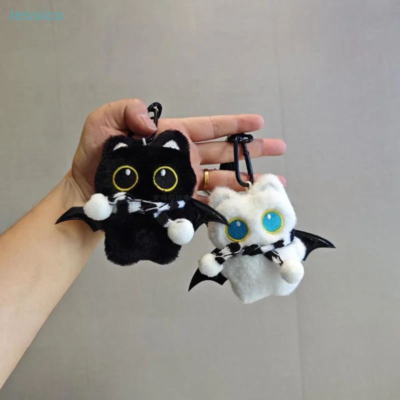 ♥ Cartone animato peluche mini gatto nero ciondolo portachiavi zaino ornamenti appesi portachiavi auto regalo di compleanno