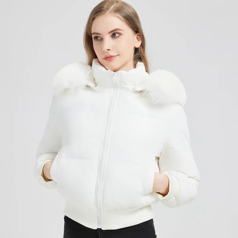 Women's Short Padded Coat Zip Up Long Sleeve Fuzzy Collar Cinched Waist Pockets Loose Fit Warm Cozy Soft Winter Outerwear Jacket