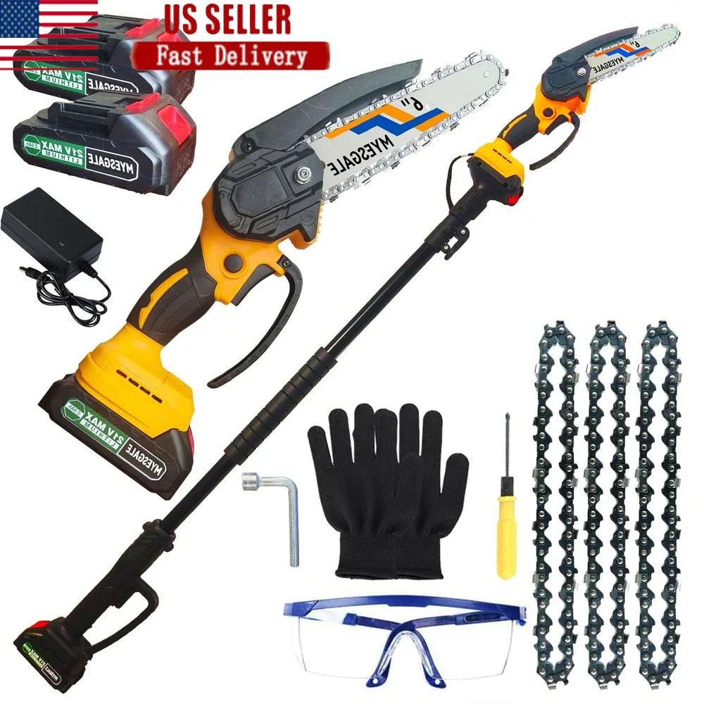 2-IN-1 Cordless Pole Saw & Mini Chainsaw 21V 2.0Ah battery powered Chain saw tree trimmers long handle pruner 7ft Reach electric