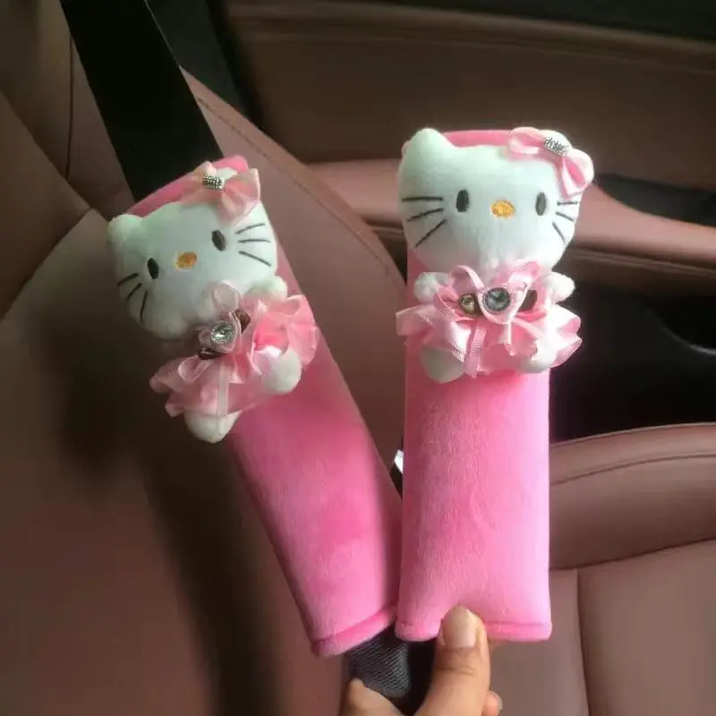 New Fashion Cute Cat Doll Car Steering Wheel Cover Headrest Safety Belt Cover Rearview Mirror Cover Interior Decoration Suit