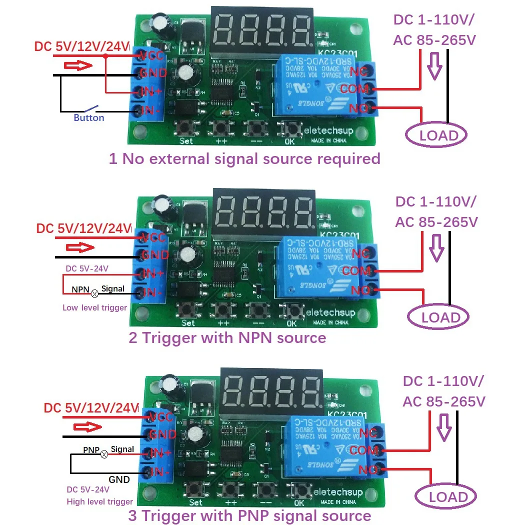 KC23C01 Moduł przekaźnika opóźnienia DC 5V 12V 24V 1-kanałowy wielofunkcyjny przełącznik licznika impulsów Regulowany moduł przekaźnika opóźnienia