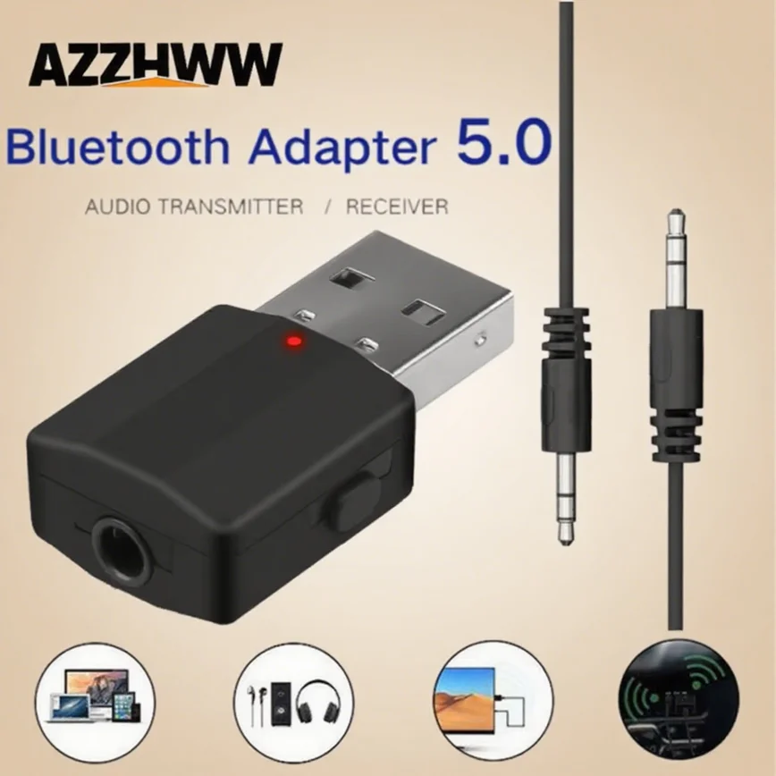 

USB Bluetooth 5.0 Receiver 2 IN 1 Wireless Bluetooth Adapter 3.5mm AUX Jack PC Music AUX Stereo Audio Adapter for TV Headphone