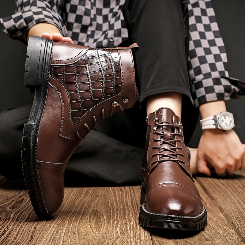 Korean Minimalist Men Round Toe Short Boots Solid Side Zipper Flat Sole Lightweight Anti Slip Daily Casual Walking Footwear