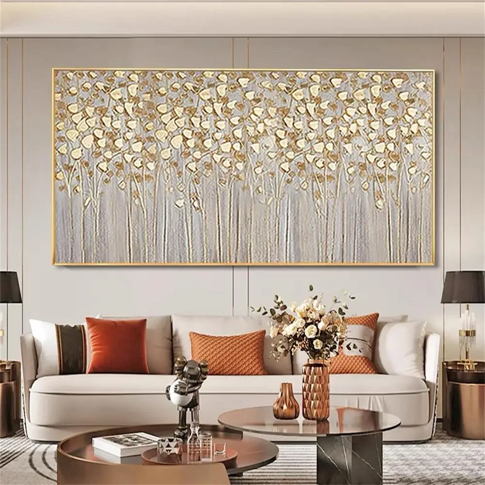 Custom Hand Painted 3D Modern Textured Blue Green Gold Abstract Oil Painting for Home Wall Living Room Bedroom Art Decor