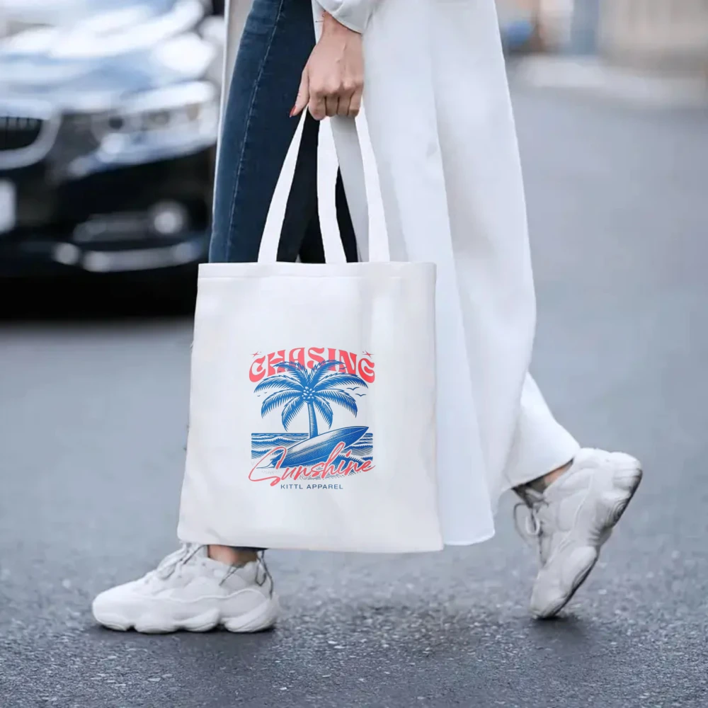 

California Surf Print Canvas Tote Bag Women Shoulder Bag for Beach Trip and Daily Commute