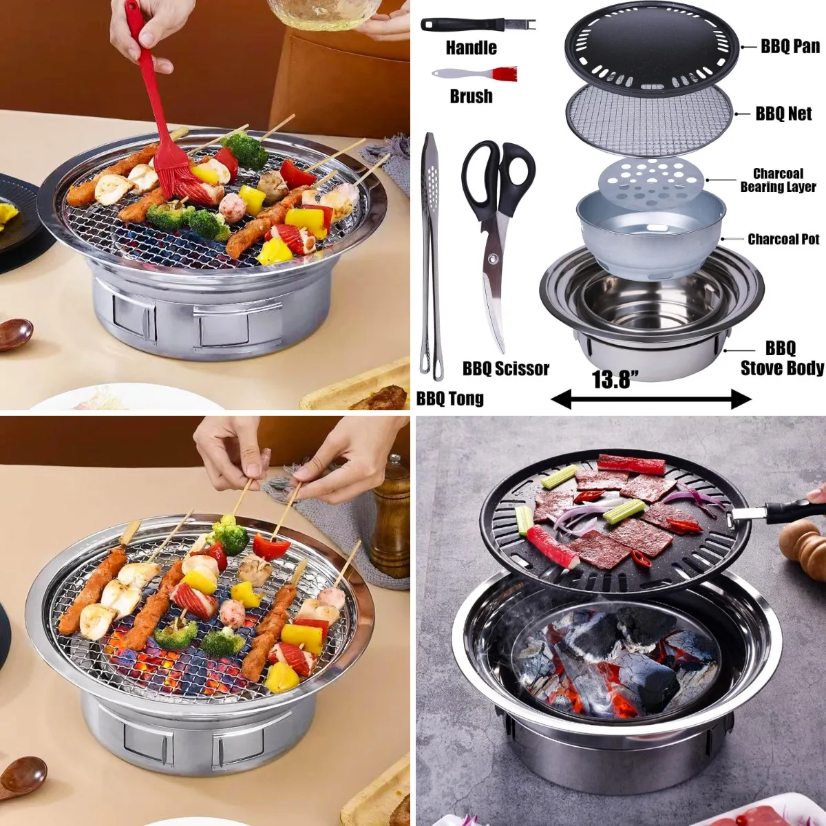 

Portable Korean Style Stainless-Steel Barbecue Grill, Charcoal BBQ Round Grill Stove for Outdoor Camping, Picnicking & Parties 1