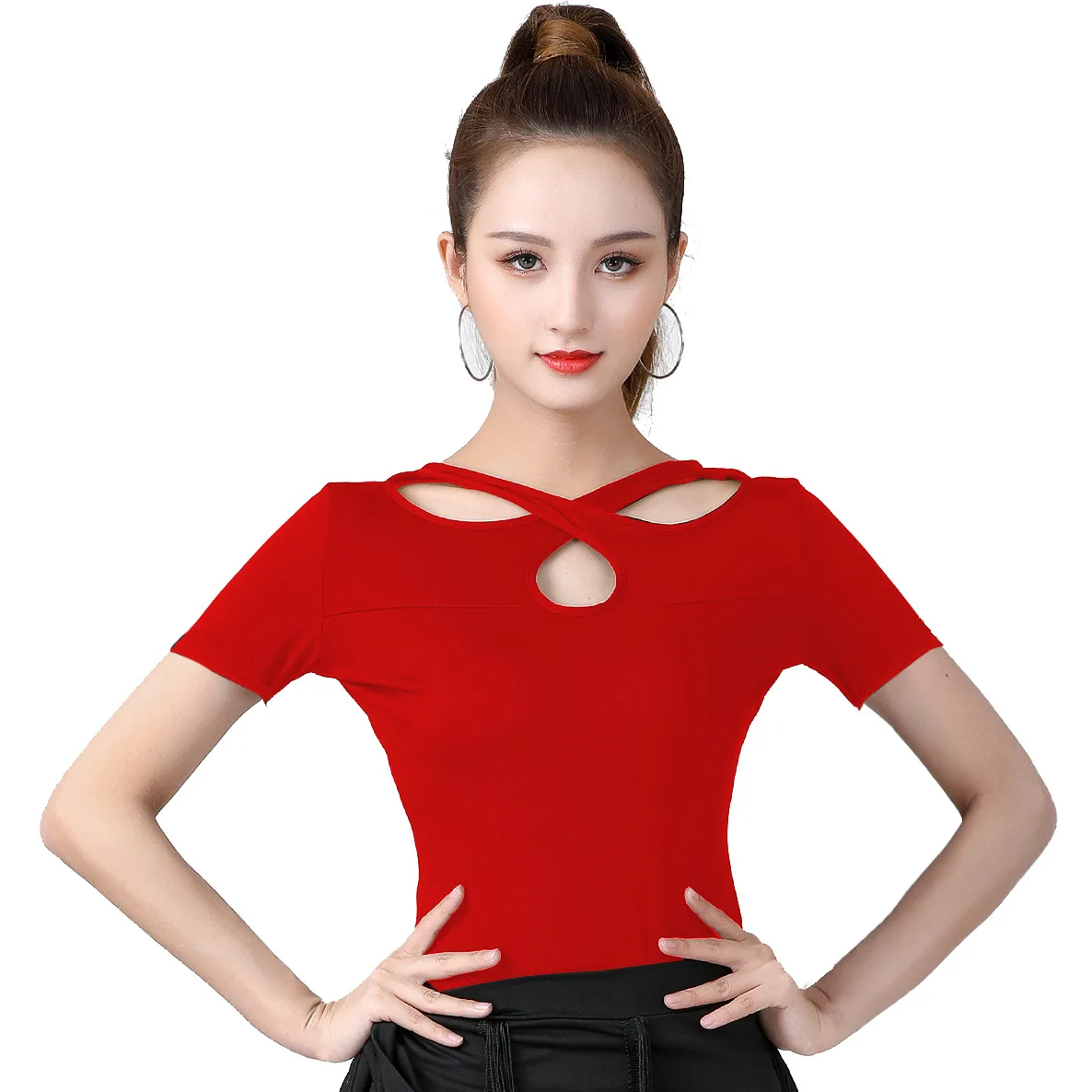 Fashionable Short-Sleeved Latin Dance Top for Women Cross-Back Design Suitable for Dancing and Training 2023  Dresses for Women