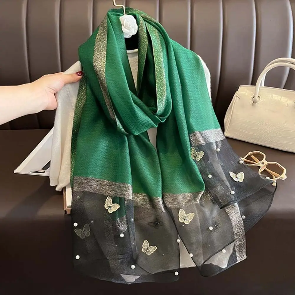 

Women Butterfly Butterfly Embroidered Scarf Embroidered Sun-Resistant Beach Shawl Smooth Breathable Hijab Spring