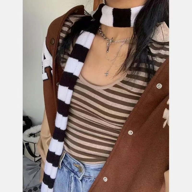 Strip Scarf for Women Long Skinny Belt Necktie Neck Scarf Y2K Girls Photo Props Long Neckerchief Skinny Scarf Drop Shipping