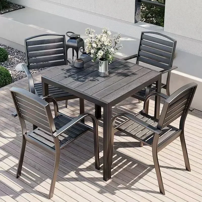 for Outdoor Courtyard Tables and Chairs Preservative Plastic Wood Dining Set Garden Balcony Leisure Tea Table and Chair