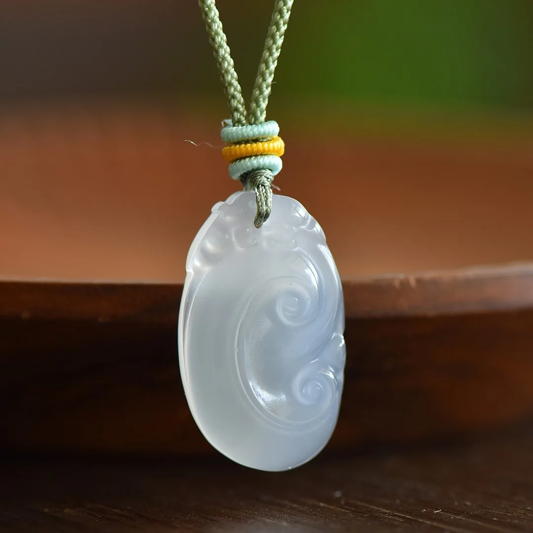 

High Ice Seed Pearl White Chalcedonyruyi Pendant - Unisex Style, Versatile Matching