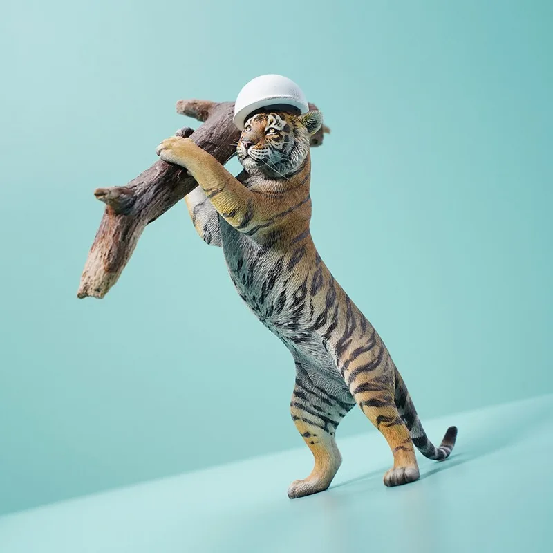 Working Tiger Construction Site Tiger Figure Desktop Decoration Ornament Removable Animal Model