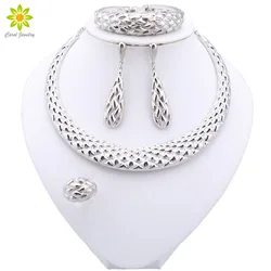 Women Gift African Bridal Wedding Gifts Jewelry Sets Silver Color Jewelry Set Dubai Necklace Bracelet Earrings Ring Set