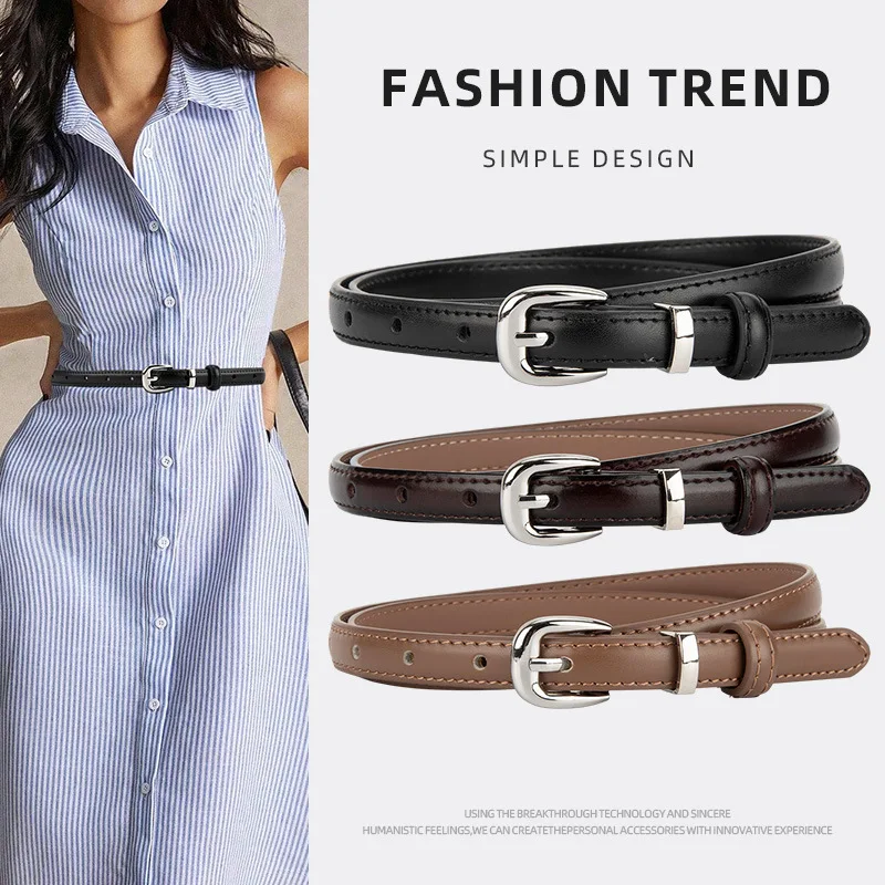 Women's Fashion Genuine Leather Thin Belt Matching Pants Dress Pin Buckle Women's Belt
