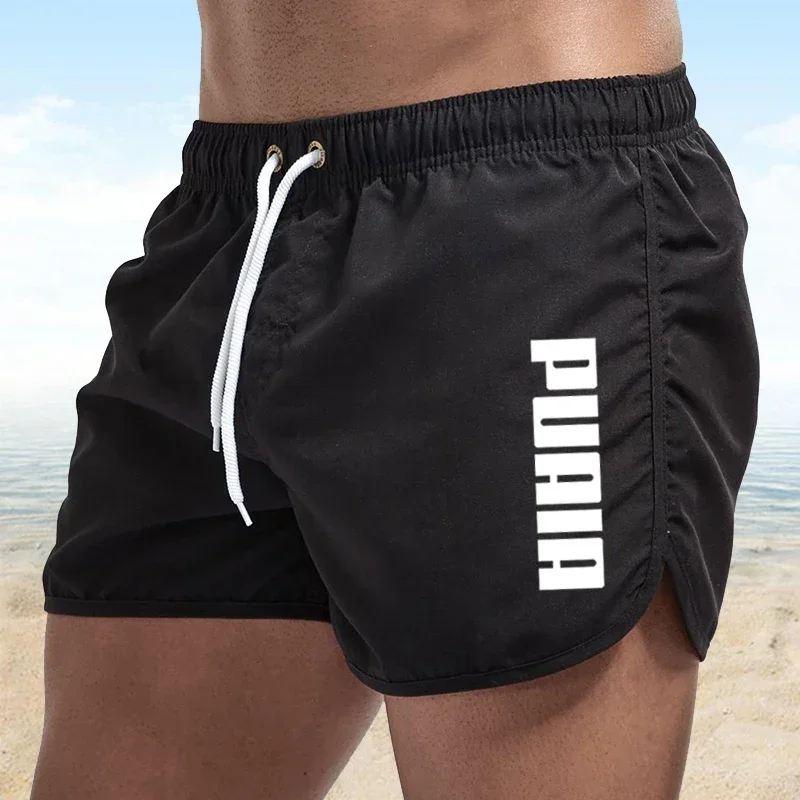 2025 Summer swimming trunks Sports Gym Running shorts Men's beach shorts Quick dry men's surfboard tethered loose shorts