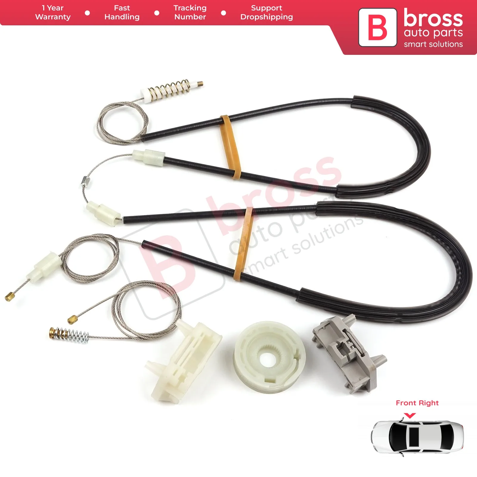 Bross Auto-onderdelen BWR551 Elektrische Ruitbediening Regulator Reparatie Kit Voor Rechts Deur Voor Ford Focus Coupe 1998- 2005 top Winkel