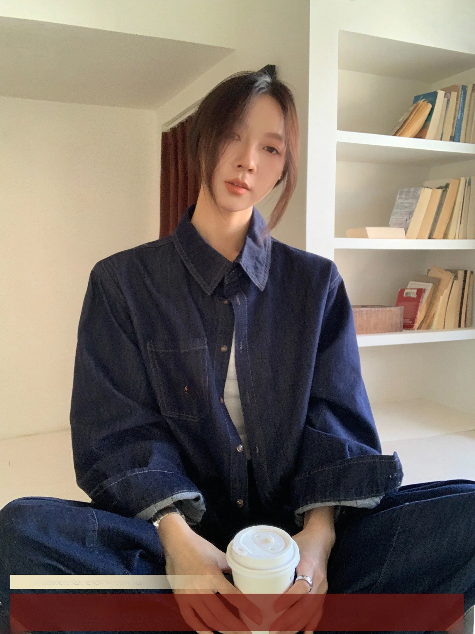 

Korean Sle Women's Denim irt And awl Tee-Piece Set Spring Summer Design Sense Svel Long Sve Flip Collar
