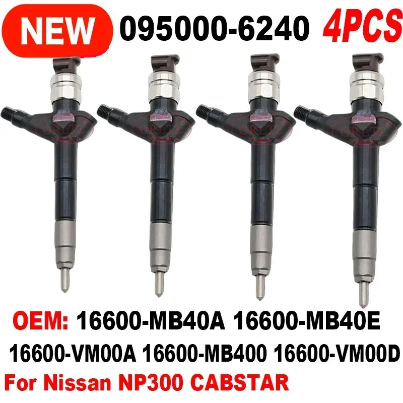 NUEVO 16600-VM00A 16600-VM00D 16600-MB40E 16600-MB400 DCRI106240 095000-6240 Inyector de Combustible Original para Nissan NP300 CABSTAR, 4 Piezas