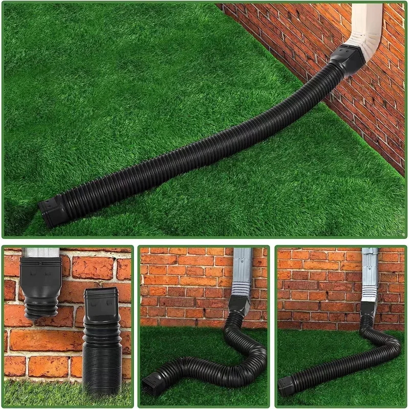 Rain Gutter Downspout Flexible Down Spout Drain Extender with 3x4in and 2x3in Connectors Screws for Included