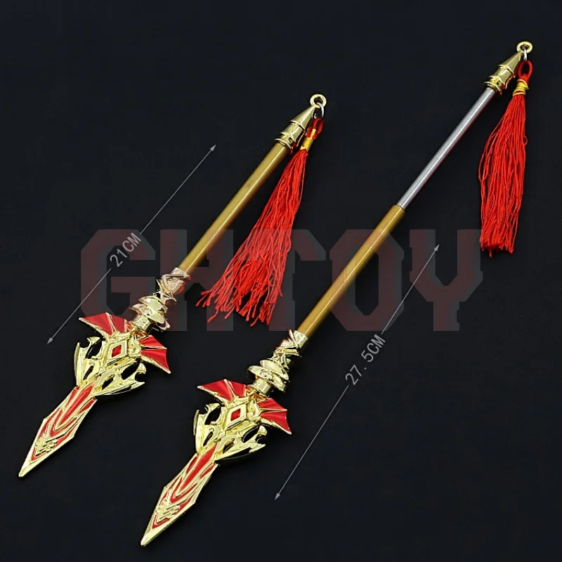 27,5 cm/10,82 cala DL Anime urządzenia peryferyjne złoty smok król Lance wersja teleskopowa metalowe modele broni ozdoba na biurko zabawki prezenty