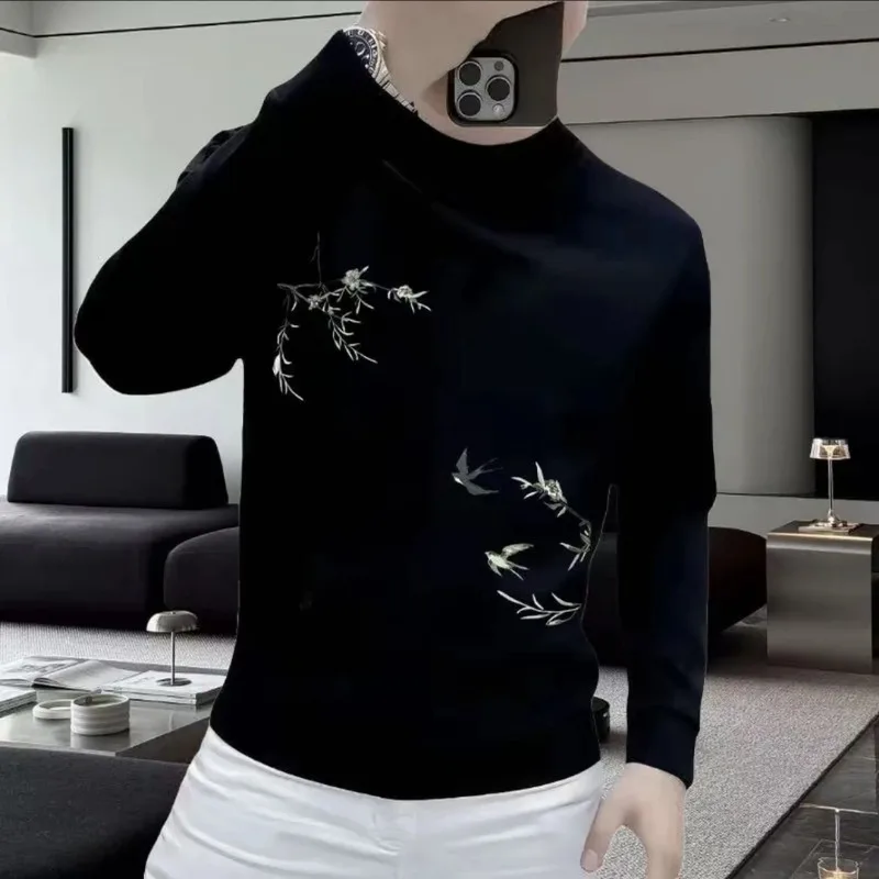 

Autumn Winter Men's Thermal Sweatshirt Round Neck Loose Long Sleeve Casual Fashion Trend National Trend Print