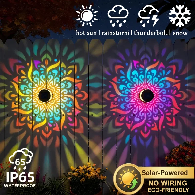 Solar Mandala Wall Lamp Outdoor LED Waterproof Fence Lamp for Garden Lawn Estate Porch Corridor Courtyard Decoration Wall Light