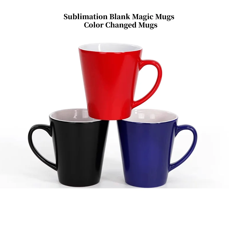 12oz Magic Mugs Sublimation Blanks Color Changed Conical Ceramics Mug Coffee Tee Cup For Heat Transfer Print Photo Logo