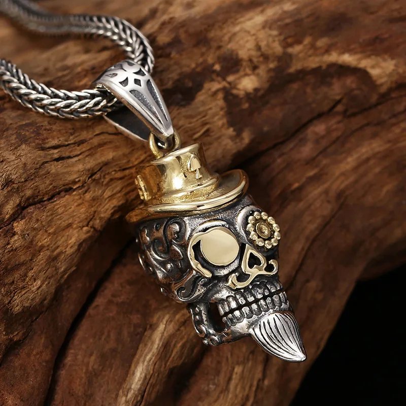 Genuine S925 Sterling Silver Charms Pendants for Women Men New Fashion Creative 3D Hat Beard-skull Punk Jewelry Wholesale