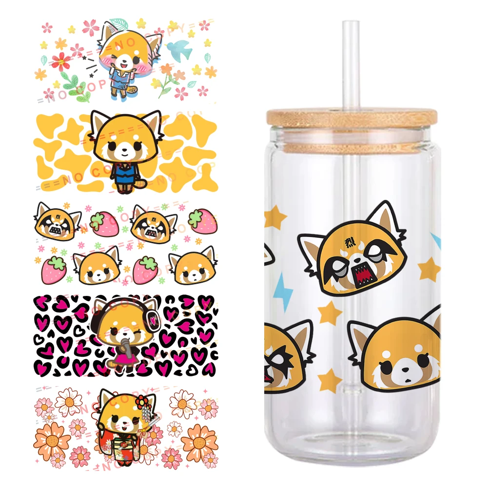 Sanrio Cartoon Aggressive Retsuko Pattern UV DTF Transfer Sticker Waterproof Transfers Decals For 16oz Glass Cup Wrap Stickers