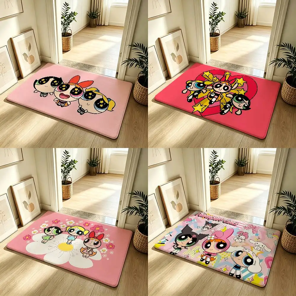 Cute-P-pOwerPuff-G- Girls Carpet Bathroom Anti-slip Mat Door Mat Home Decoration Mat Entrance Door Mat Scratch-resistant Doormat