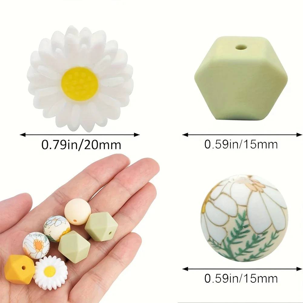 LOFCA 25Pcs Silicone Bead Set Silicone sunflower beads For to make DIY keychain bracelets necklaces jewelry Fashion Accessories