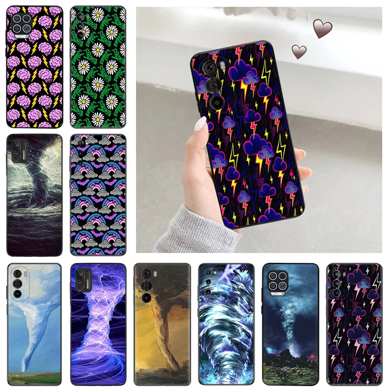 Silicone Soft Phone Case for Motorola G51 G9 G73 G30 G31 G50 G51 G60 G71 5G G22 G32 G52 G72 Colorful Tornado Lightning Art Cover