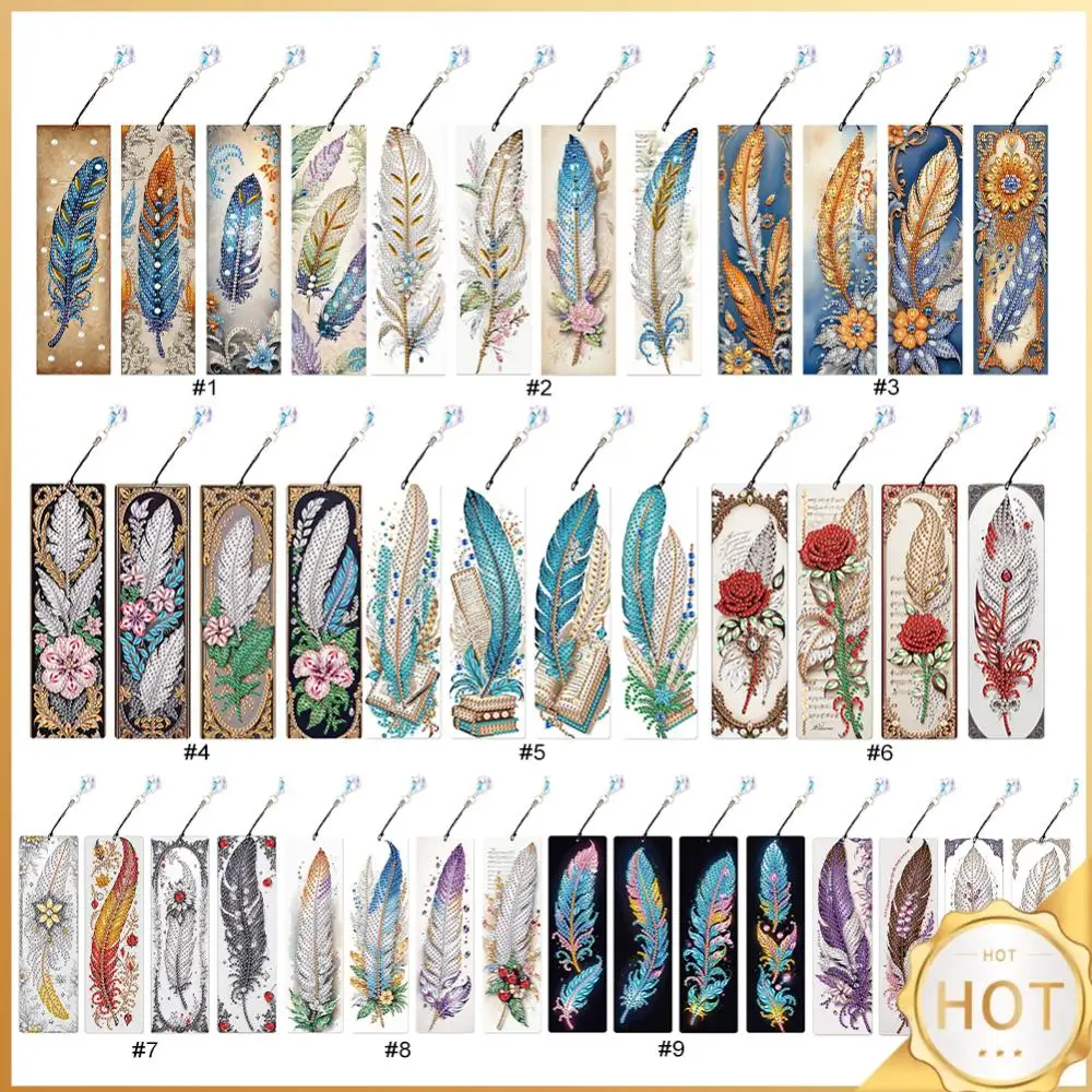 

4Pcs Special Shape Beautiful Feathers 5D DIY Diamond Painting Bookmark Diamond Art Bookmark with Pendant for Reading Day Gift