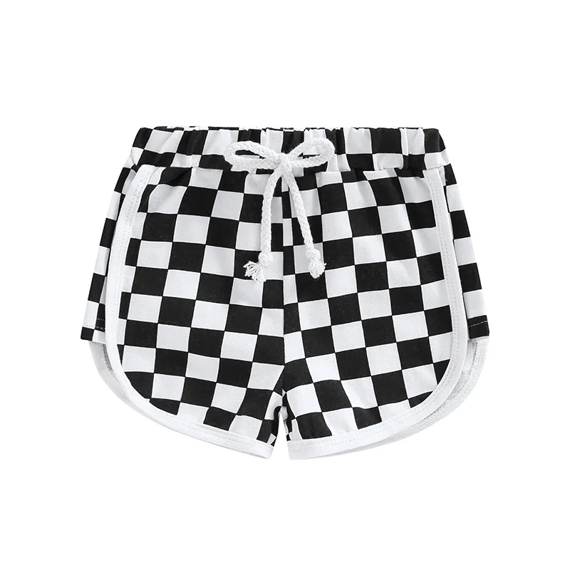 

Toddler’s Summer Casual Shorts Fashion Checkerboard Print Tie-up Elastic Waist Short Pants