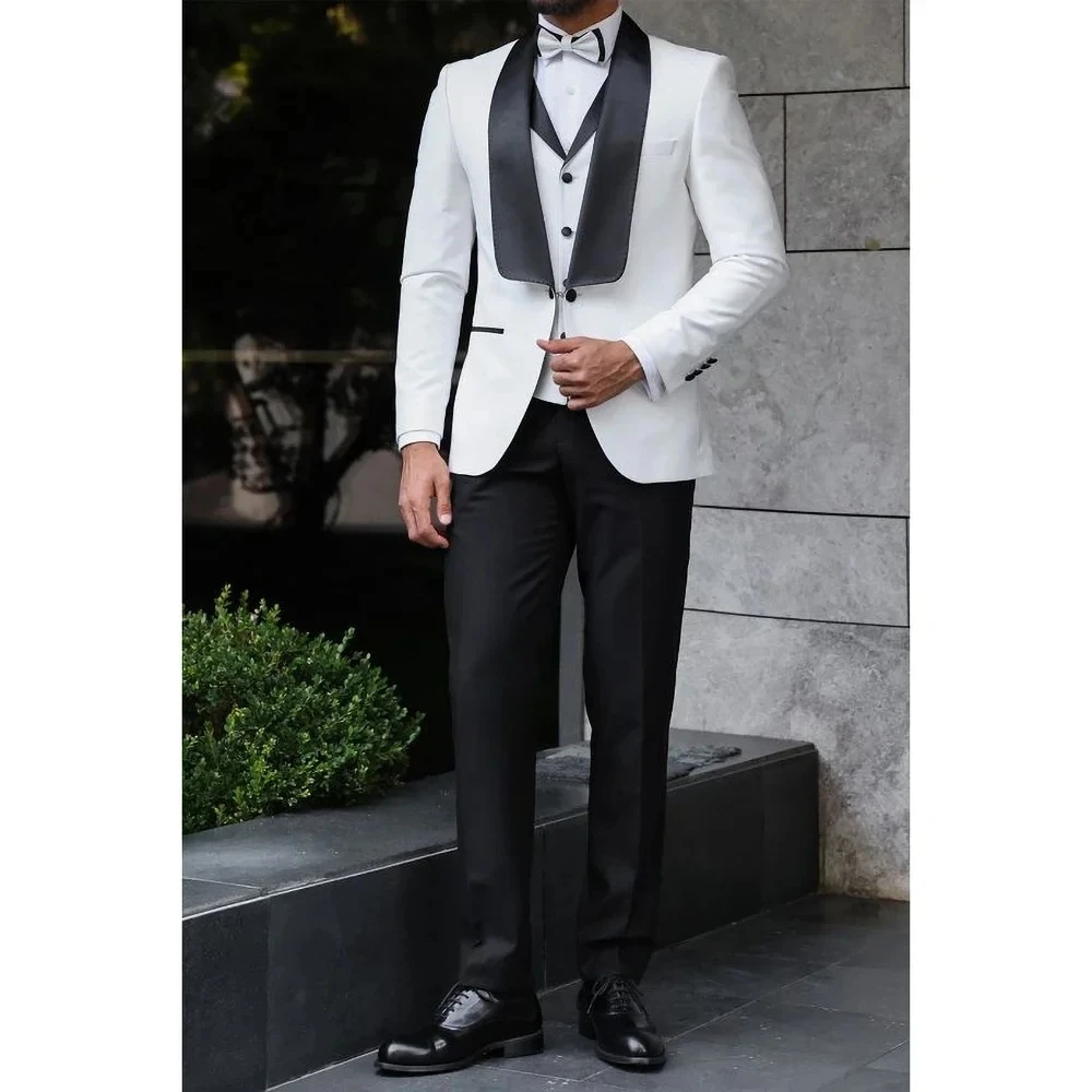 

Men Suits 3 Piece Chic Shawl Lapel One Button Male Suit Formal Prom Wedding Groom Tuxedo(Blazer+Vest+Pants) Slim Fit