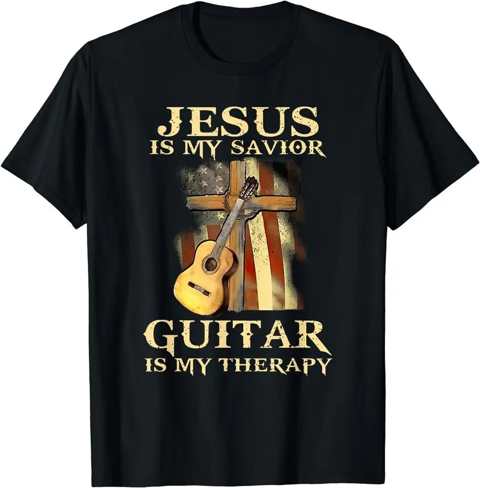 Is My Savior Guitar Is My Therapy Christian Guitarist T-Shirt Anime Graphic T-shirts Vintage High Quality 100%Cotton